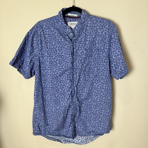 HERITAGE REPORT COLLECTION Floral Short Sleeve Button Down Size Large Slim Fit - Picture 2 of 11